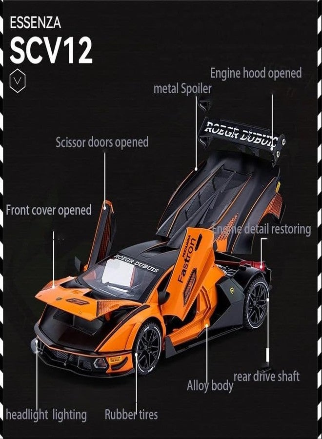 QQ Show سيارة لعبة QQ Show Play Boy 1:24 Lambo SCV12 مصنوعة من سبيكة معدنية مصبوبة، تعمل بنظام السحب للخلف، مزودة بأبواب قابلة للفتح وإضاءة وموسيقى، مناسبة للأطفال (متعددة الألوان). - Image 2