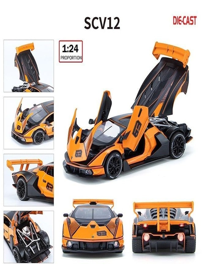 QQ Show سيارة لعبة QQ Show Play Boy 1:24 Lambo SCV12 مصنوعة من سبيكة معدنية مصبوبة، تعمل بنظام السحب للخلف، مزودة بأبواب قابلة للفتح وإضاءة وموسيقى، مناسبة للأطفال (متعددة الألوان). - Image 4