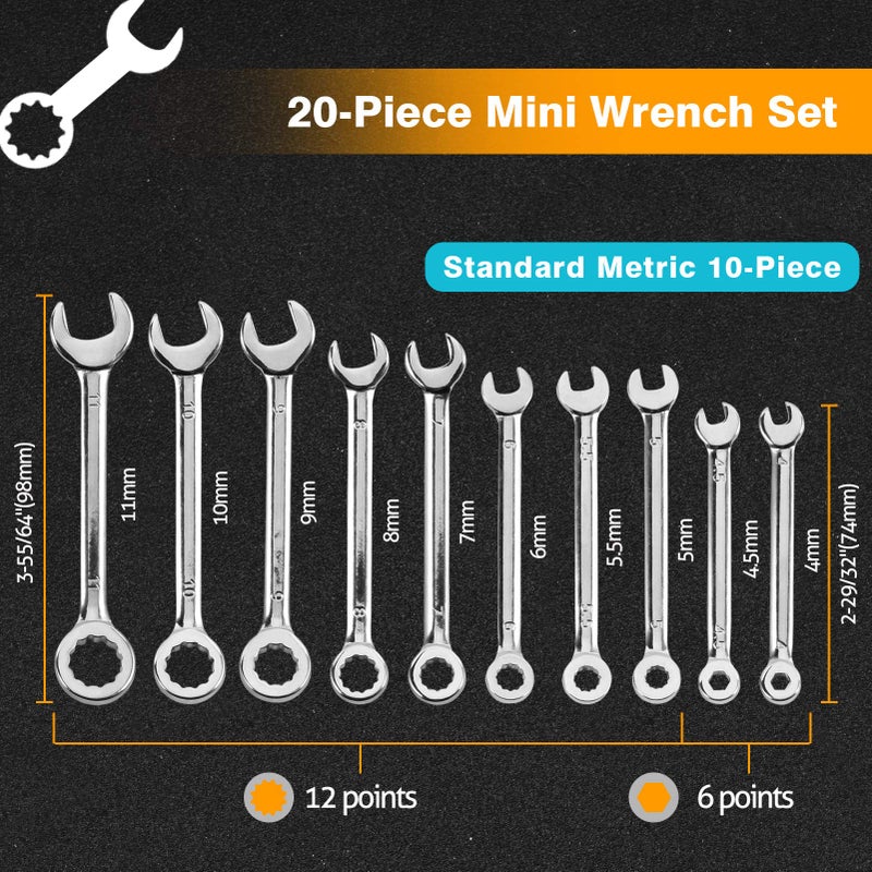SPEEDWOX 20-Piece Mini Combination Wrench Set, High Carbon Steel, Silver - Image 3