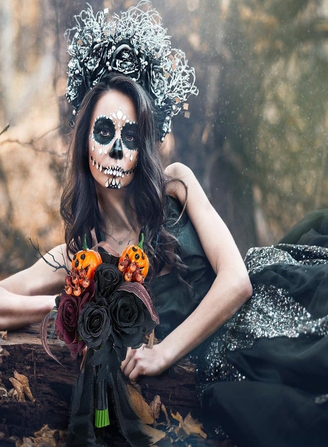 Eforcase Wedding Bouquets for Bride and Bridesmaid - Black and Burgundy Gothic Bridal Flowers, Artificial Rose Bouquet - Image 3