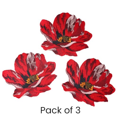 GARAAN - Machine Embroidered Applique, Embroidery Patch, Sew on Patches, DIY Projects, Poppy Flower Red(Pack of 3) - Image 2