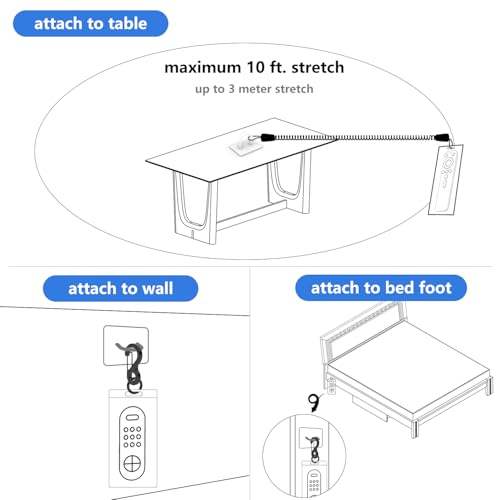 HaisWonsa Retractable TV Remote Tether - 10ft Leash Attachment, Never Lose Your Remote Again, Keeper With Bed Cable Lanyard Lock Retriever - Image 3