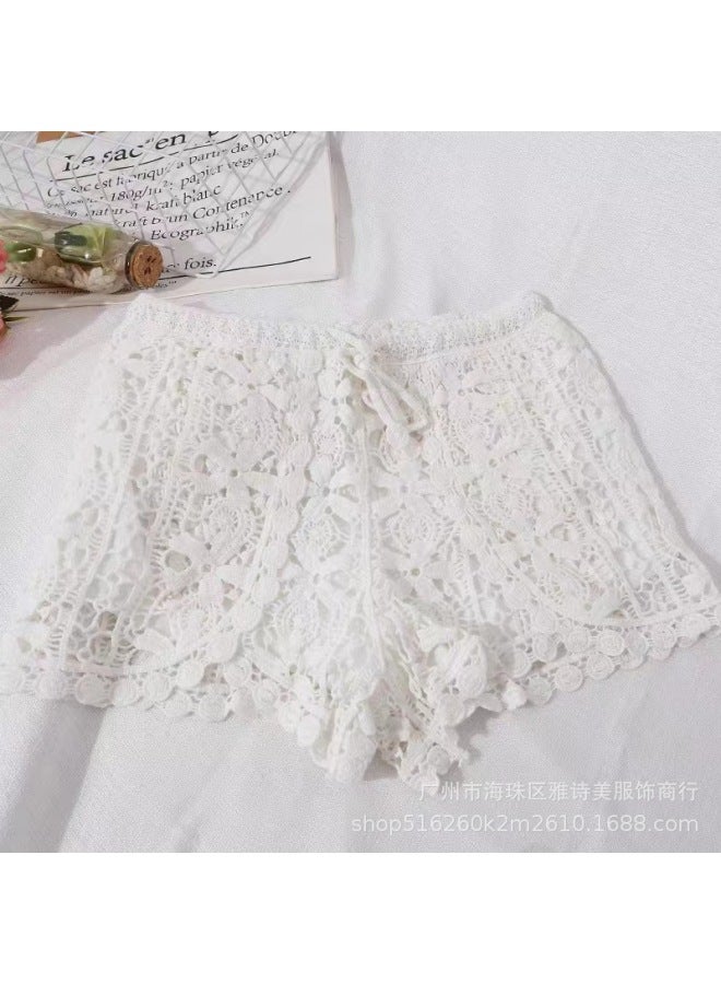 New Niche Lace Crochet Hollow Shorts For Women In Summer Loose And Casual High-waisted Elastic Outer Wear Versatile Tropical Pants