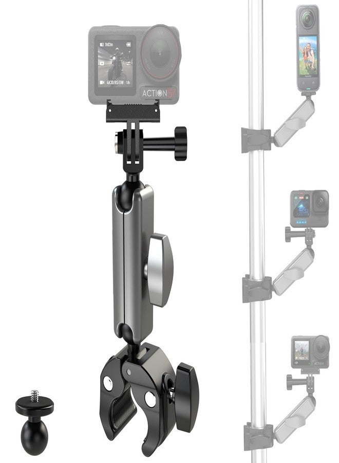 Cakrurt Bike/Bicycle/Motorcycle Handlebar Clamp Mount - with 360° Dual Ball Head, for Insta360 X5/X4, DJI Osmo 360, Osmo Action 5 Pro, Osmo Action 4, GoPro Max, Hero 13/12 - Action Camera Accessories - Image 1