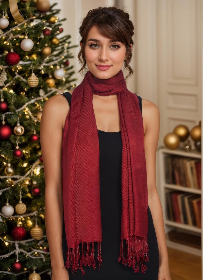 Achillea Soft Silky Pashmina Scarf for Women â€“ Shawl Wrap for Evening Dresses, Bridesmaids, Weddings & Everyday Wear (Burgundy) - Image 2