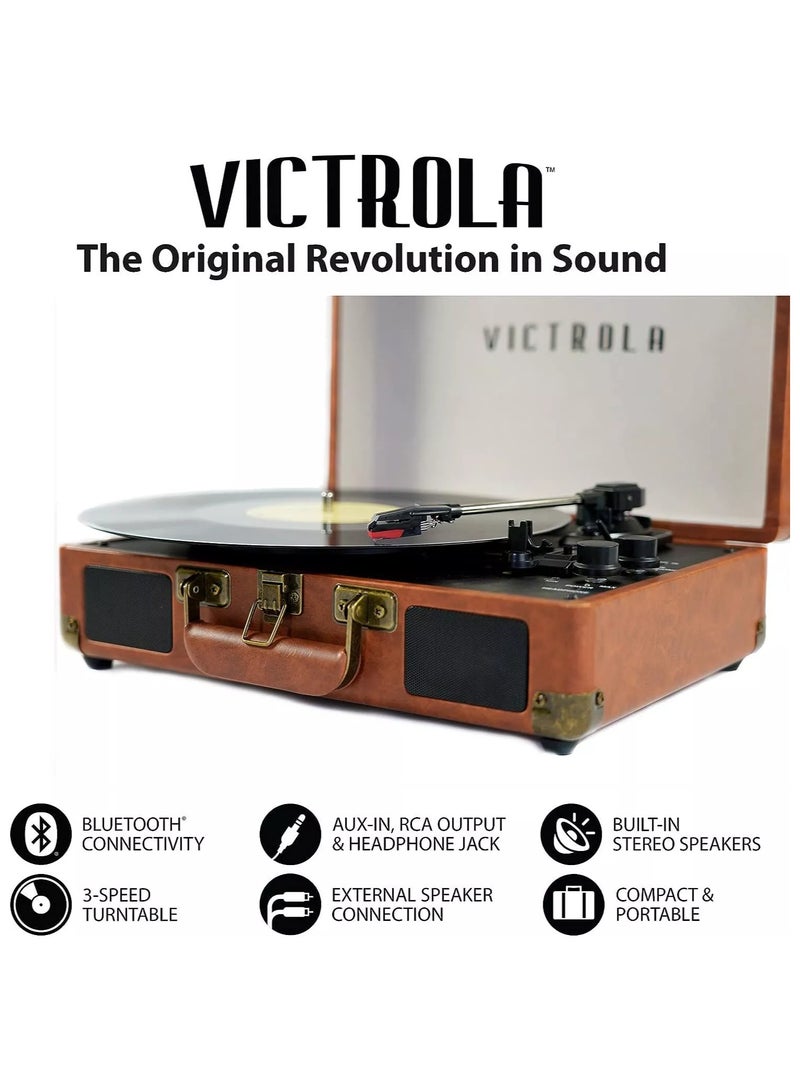 Victrola Journey Vintage Bluetooth Suitcase Vinyl Record Player Portable 3-Speed LP Turntable with Built-in Stereo Speakers Aux-In RCA Out Elegant Color - Image 3