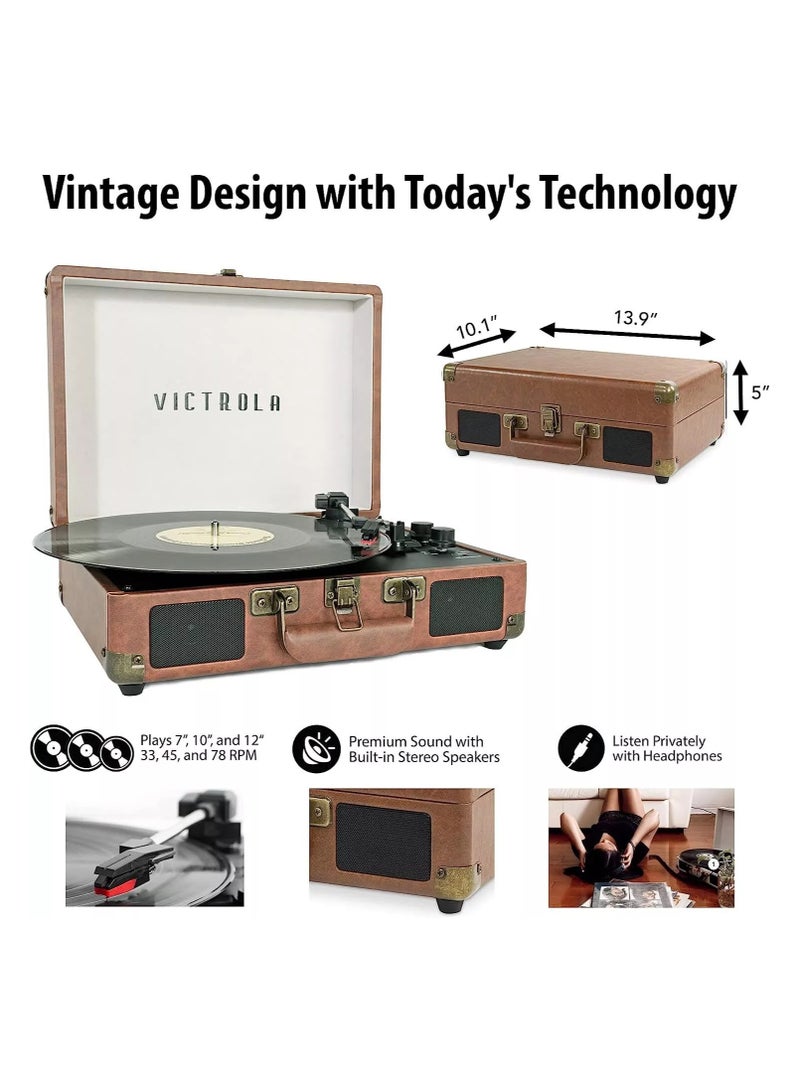 Victrola Journey Vintage Bluetooth Suitcase Vinyl Record Player Portable 3-Speed LP Turntable with Built-in Stereo Speakers Aux-In RCA Out Elegant Color - Image 4