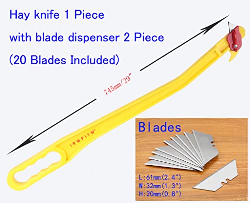 IRWPITW Hay Knife, 29" Hayknife and 20 Blades, Net Wrap & Baling Twine Cutter, Open Big Hay Bale Tool, Cutting Round Hay Net, Cut Mesh, Hay String, Livestock Farmer Knife for Horse Cow Goat Cattle Farm - Image 3