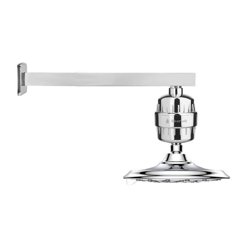 RiverSoft Combo Rain-Shower Set, RSC-7 rain shower 7 Spray setting with shower arm 15 inch and SF-15 Shower filter for hard water | Water softener for bathroom (ABS, Chrome) - Image 1