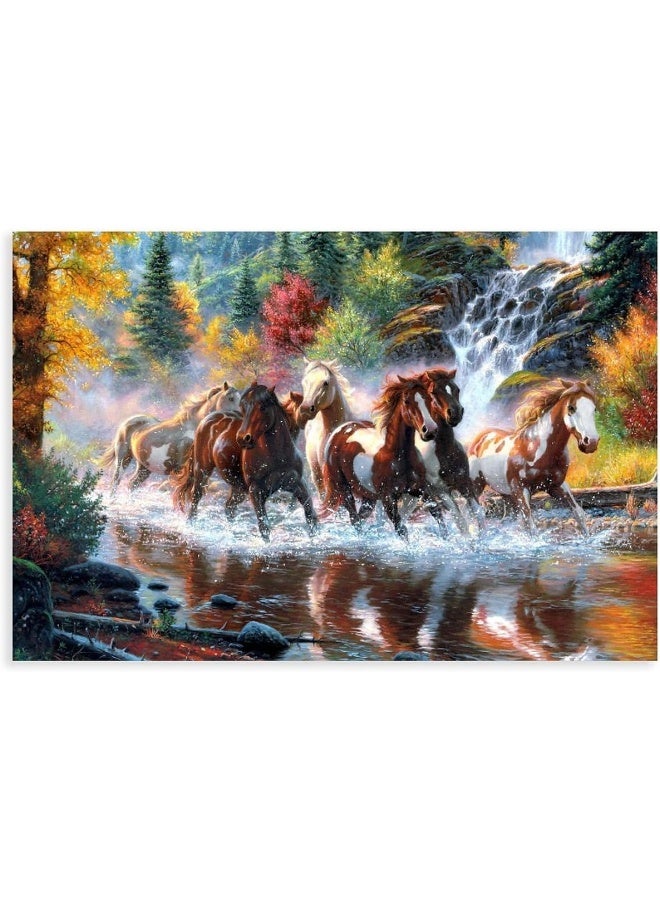 Home Trove Seven Lucky Running Wild Horses Art Animal Wall Art Running Horses Wall Posters 15 Canvas Poster Wall Art Decor Print Picture Paintings for Living Room Bedroom Decoration Unframe-style Unframe-styl  - Image 1