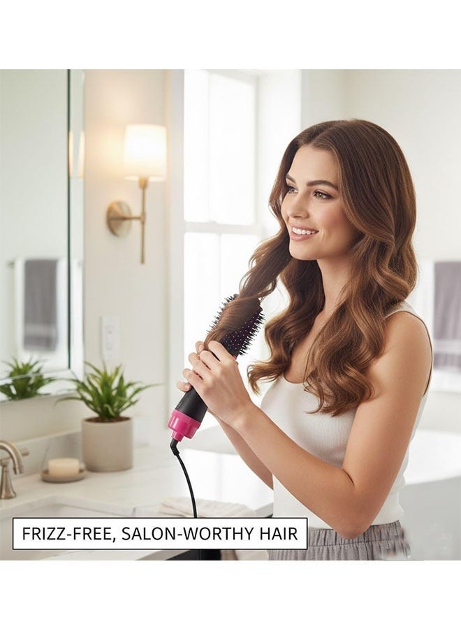 ATRJSZ 4-in-1 Hot Air Brush Hair Dryer & Volumizer with Ionic Technology – Professional Blow Dryer & Straightener for Smooth & Shiny Styling – Black & Pink - Image 2
