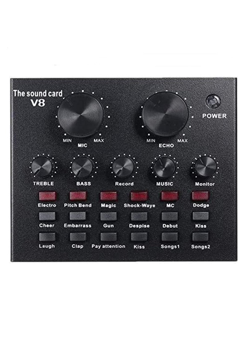 V8 USB Sound Card 112 Electric Sounds 18 Sound Effects 6 Modes External Audio Mixer with Bluetooth, Reverb  EQ Adjustments for Live Streaming, Karaoke, Recording for Headset/Microphone - Image 1