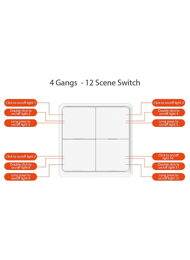 Tuya ZigBee Wireless Smarts Scene Switch 4 Gang Scenario Switch 4 Road Slab Scene Keys Switch Tuya Smarts Home Assistant Smarts Home Automation Compatible with Alexa, Google Home, Siri, Smarts Life