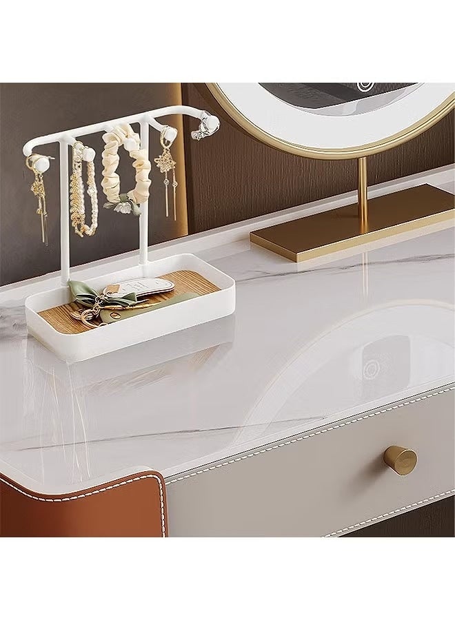 Multifunctional Jewelry Display Stand Necklace Ring Earring Hanging Storage Rack Bold Shelf Non-slip Base Removable Wooden Tray Desktop Jewelry Organizer Stand(White)) - Image 5