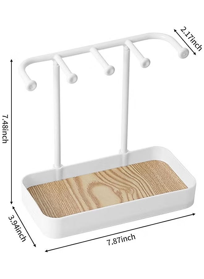 Multifunctional Jewelry Display Stand Necklace Ring Earring Hanging Storage Rack Bold Shelf Non-slip Base Removable Wooden Tray Desktop Jewelry Organizer Stand(White)) - Image 2