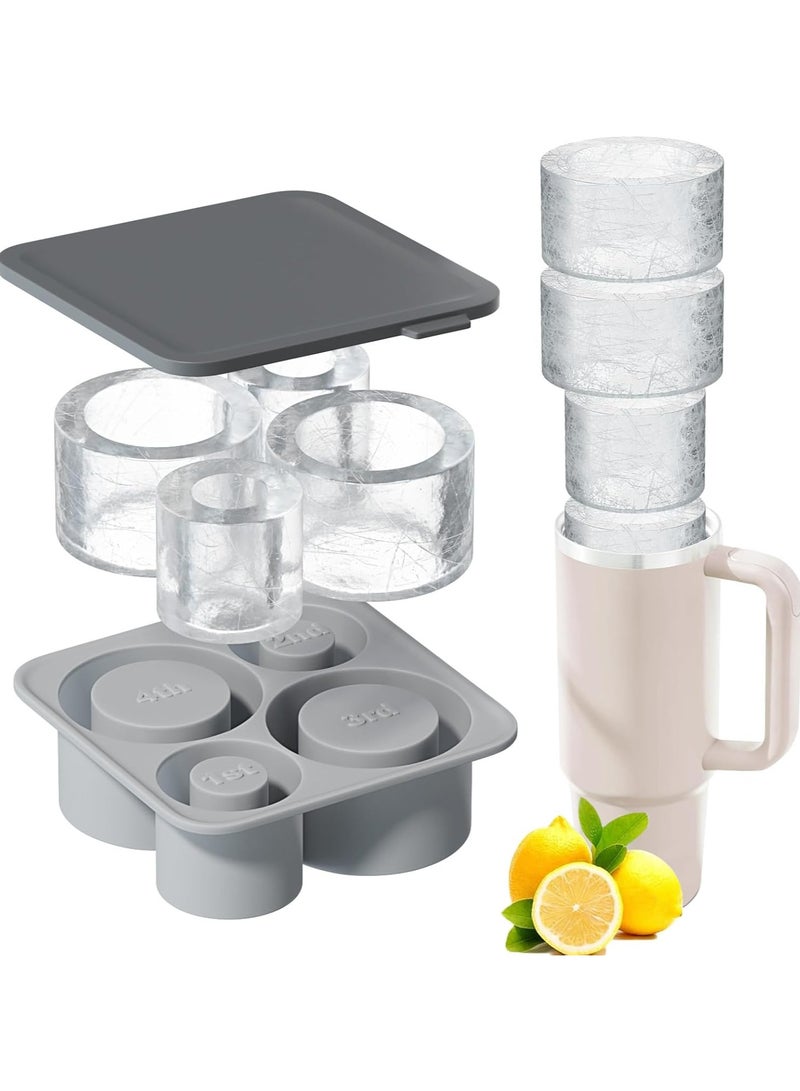 Mmmon Ice Cube Trays for Tumbler,4 Pcs Silicone Hollow Cylinder Ice Mold with Lid for Freezer,Ice Drink,Juice, Compatible with 20Oz,30Oz,40Oz Tumblers(Grey) - Image 1