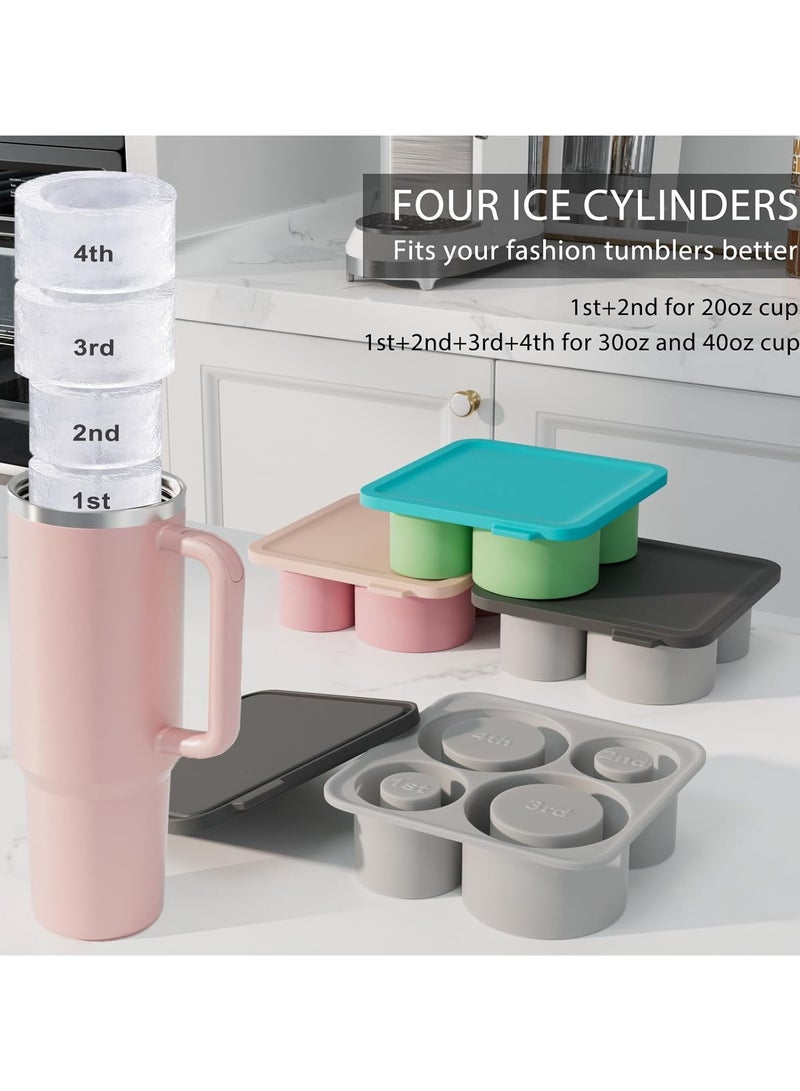 Mmmon Ice Cube Trays for Tumbler,4 Pcs Silicone Hollow Cylinder Ice Mold with Lid for Freezer,Ice Drink,Juice, Compatible with 20Oz,30Oz,40Oz Tumblers(Grey) - Image 3