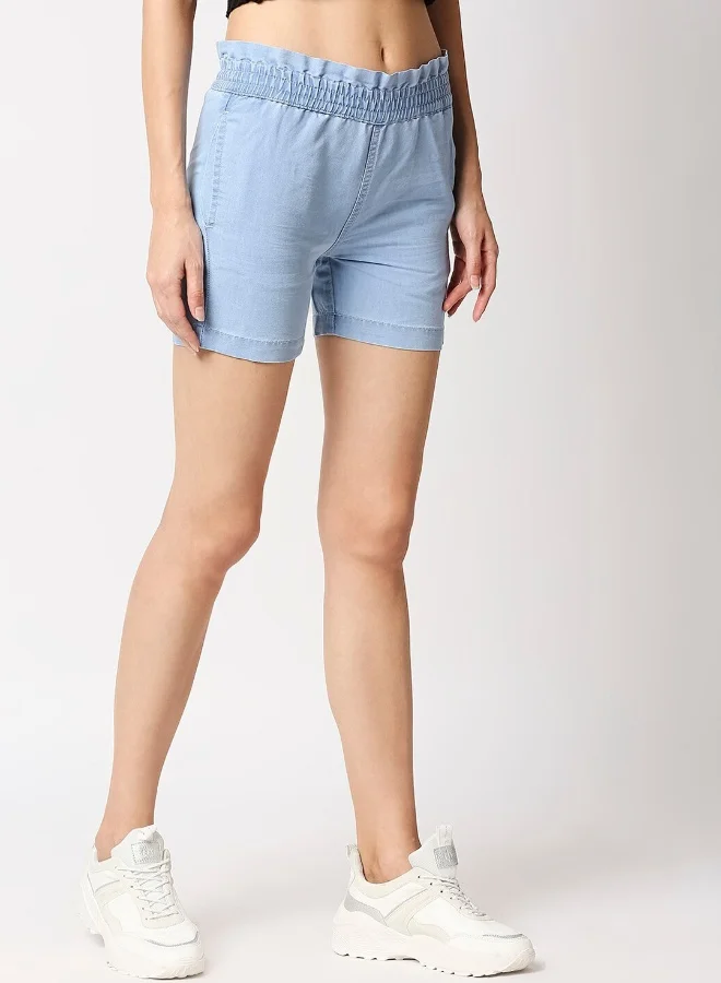 HIGH STAR Women Blue Solid Slim Fit Denim Shorts