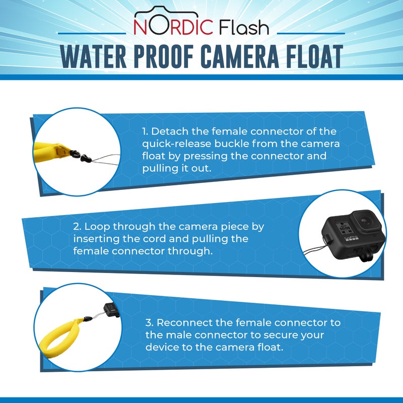 Nordic Flash Waterproof Camera Float (2-pack) Floating Strap for GoPro Hero12, DJI Action 4, Insta360 Ace Pro, Olympus Tough TG-6, & Many More Action Cameras and Phones - Yellow - Image 5