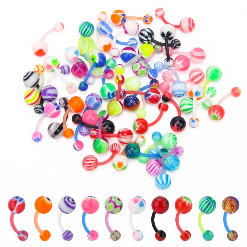 CrazyPiercing Wholesale Lot of 50pcs Belly Navel Button Rings Bar Barbells Ball Acrylic Steel