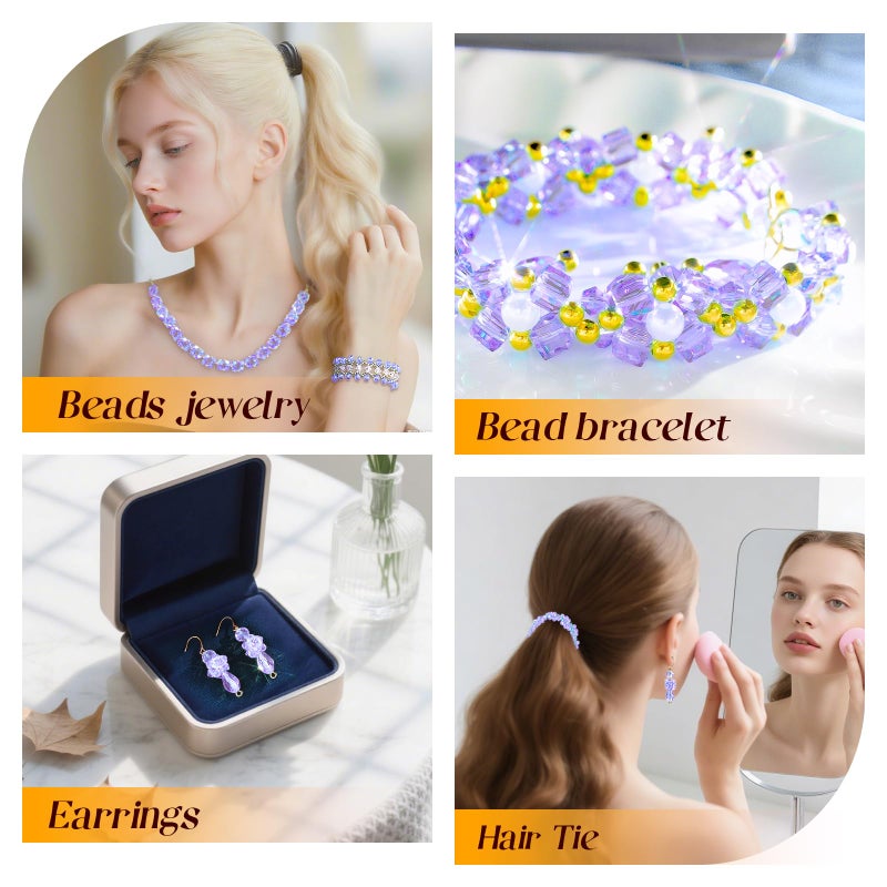 Laopottbeads 1500 Pcs Crystal Glass Beads For Jewelry Making - 12 Styles Bicone  Rondelle  Cube  Teardrop & 3Mm Spacer Beads  Diy Bracelet Necklace Earring Craft Kit With Organizer Box(Light Purple) - Image 3