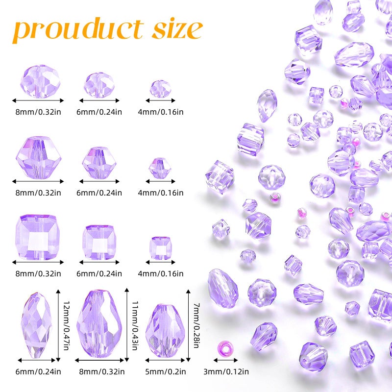 Laopottbeads 1500 Pcs Crystal Glass Beads For Jewelry Making - 12 Styles Bicone  Rondelle  Cube  Teardrop & 3Mm Spacer Beads  Diy Bracelet Necklace Earring Craft Kit With Organizer Box(Light Purple) - Image 2