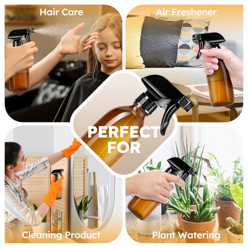 Tecohouse Glass Spray Bottles 8oz, Amber Hair Spray Bottles, 2 Pack Empty Refillable Sprayer Container with Labels, Funnel, Lids, Graduated Pipettes - Handheld Size - Image 3