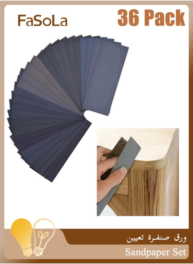 Fasola 36PCS Sandpaper, Premium Wet Dry Waterproof Sanding Paper, 400 to 3000 Grit Assorted Polishing Kit, for Wood Furniture Finishing, Metal Sanding and Automotive Detailing, Ideal DIY Gift - Image 1