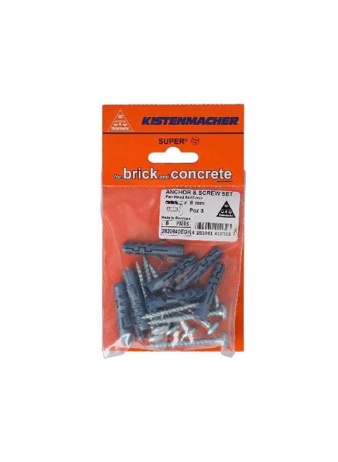KISTENMACHER 8-Piece Strong and Reliable Anchor and Screw Set Silver and Grey 8 x 40 mm 2820840/EGK