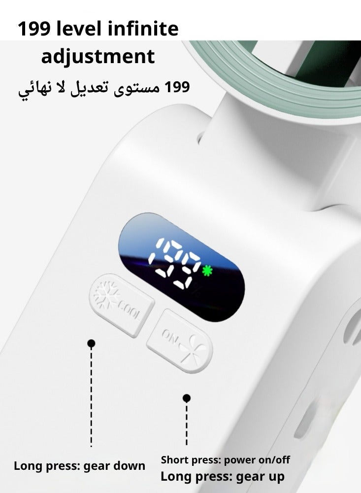 فوز القيمة محمول باليد ، الرقبة شنقا نوع ، نوع الجدول مروحة ، سرعة قابل للتعديل ( 1-199 ) التوربينات مروحة صغيرة في الهواء الطلق ، فائقة التوصيل الجليد الخزف رقاقة التبريد السريع ، type-c آمنة وسريعة الشحن ، الشحن في حين الاستخدام ، العرض الرقمي ، شاحن توربيني منخفضة التردد ، وانخفاض مستوى الضجيج ، سوبر طويلة المدى مناسبة للرجال والنساء السفر / التخييم / في الهواء الطلق / مكتب - أبيض أخضر - Image 4