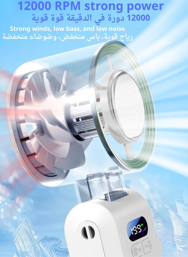 فوز القيمة محمول باليد ، الرقبة شنقا نوع ، نوع الجدول مروحة ، سرعة قابل للتعديل ( 1-199 ) التوربينات مروحة صغيرة في الهواء الطلق ، فائقة التوصيل الجليد الخزف رقاقة التبريد السريع ، type-c آمنة وسريعة الشحن ، الشحن في حين الاستخدام ، العرض الرقمي ، شاحن توربيني منخفضة التردد ، وانخفاض مستوى الضجيج ، سوبر طويلة المدى مناسبة للرجال والنساء السفر / التخييم / في الهواء الطلق / مكتب - أبيض أخضر - Image 5