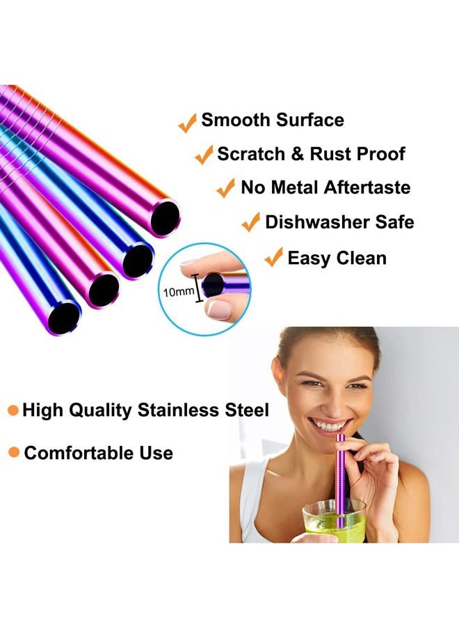 Vinaco Reusable Smoothie Straw, 0.4'' Extra Wide Stainless Steel Straw 10.5'' & 8.5'' Long colorful Straws, 6 Pack Metal Straw with 1 Reusable Straw Brush Cleaner for Milkshake, Smoothie, Bubble tea - Image 3