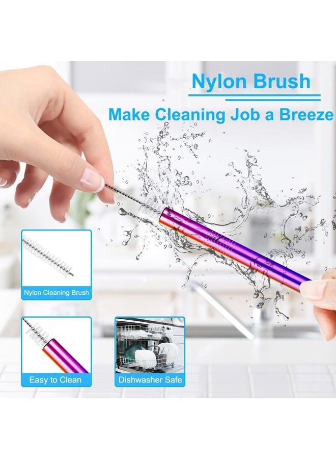 Vinaco Reusable Smoothie Straw, 0.4'' Extra Wide Stainless Steel Straw 10.5'' & 8.5'' Long colorful Straws, 6 Pack Metal Straw with 1 Reusable Straw Brush Cleaner for Milkshake, Smoothie, Bubble tea - Image 4