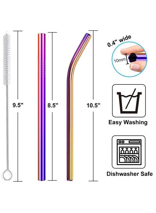 Vinaco Reusable Smoothie Straw, 0.4'' Extra Wide Stainless Steel Straw 10.5'' & 8.5'' Long colorful Straws, 6 Pack Metal Straw with 1 Reusable Straw Brush Cleaner for Milkshake, Smoothie, Bubble tea - Image 2