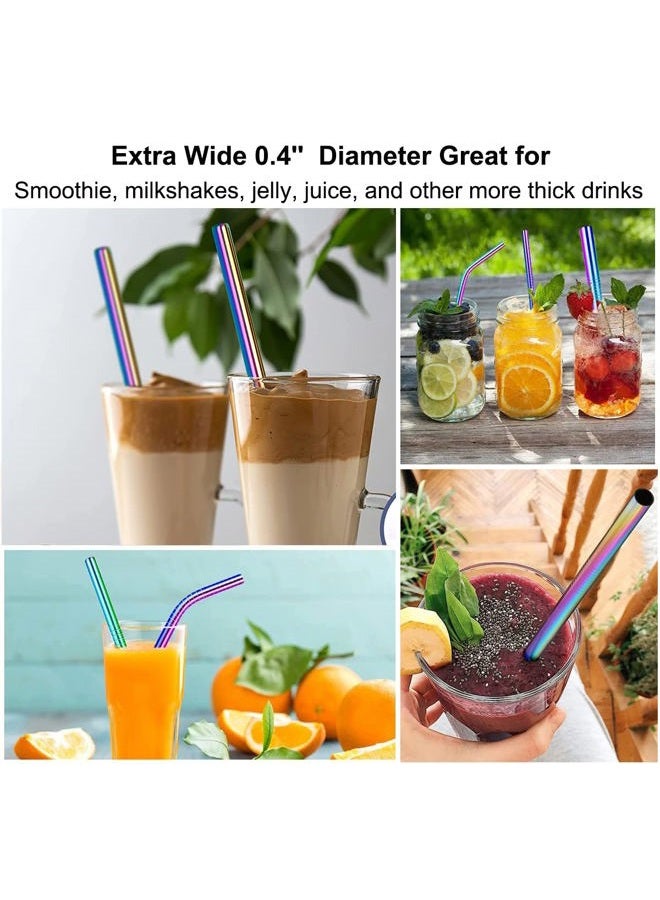 Vinaco Reusable Smoothie Straw, 0.4'' Extra Wide Stainless Steel Straw 10.5'' & 8.5'' Long colorful Straws, 6 Pack Metal Straw with 1 Reusable Straw Brush Cleaner for Milkshake, Smoothie, Bubble tea - Image 5