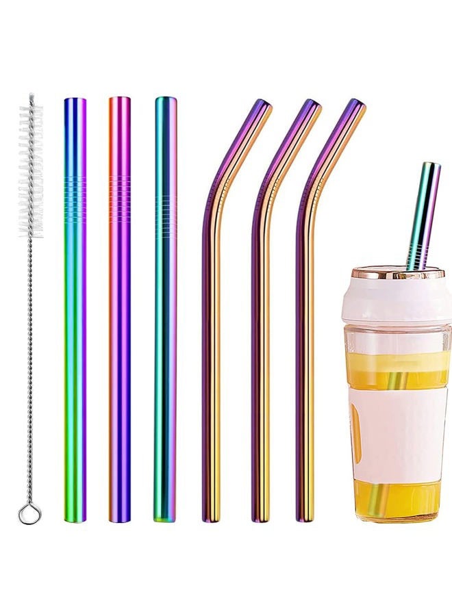 Vinaco Reusable Smoothie Straw, 0.4'' Extra Wide Stainless Steel Straw 10.5'' & 8.5'' Long colorful Straws, 6 Pack Metal Straw with 1 Reusable Straw Brush Cleaner for Milkshake, Smoothie, Bubble tea - Image 1