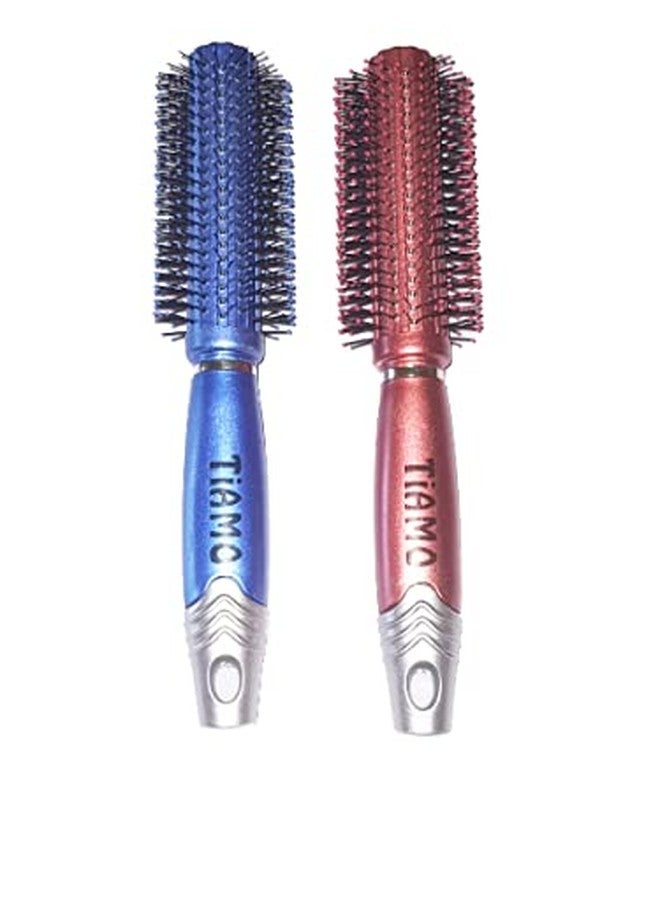 Tiamo Round Plastic Hairbrush set blue and brown for grooming. - Image 1