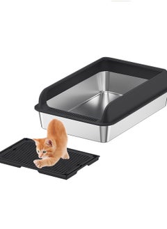 Large Stainless Steel Cat Litter Box Easy Cleaning Kitty Litter Box Cat Litter Tray for Big and Multiple Cats