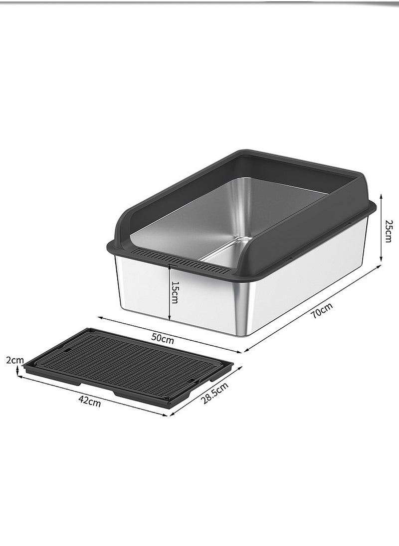 Kidle - Large Stainless Steel Cat Litter Box Easy Cleaning Kitty Litter Box Cat Litter Tray for Big and Multiple Cats - Image 1
