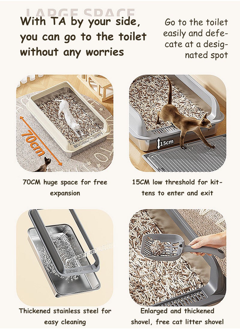 Kidle - Large Stainless Steel Cat Litter Box Easy Cleaning Kitty Litter Box Cat Litter Tray for Big and Multiple Cats - Image 1