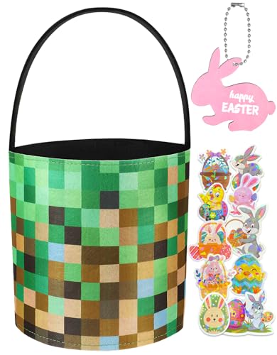 Swooflia Cute Easter Basket for Kids Personalized Name Tag Large Felt Bags My First Tote Bucket Easter Egg Hunts Gift for Girls Boys Toddler Baby Toy Storage Green - Image 1