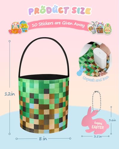 Swooflia Cute Easter Basket for Kids Personalized Name Tag Large Felt Bags My First Tote Bucket Easter Egg Hunts Gift for Girls Boys Toddler Baby Toy Storage Green - Image 3