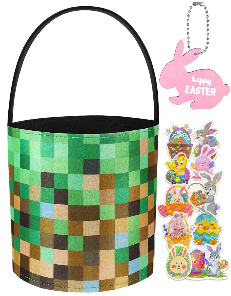 Swooflia Cute Easter Basket for Kids Personalized Name Tag Large Felt Bags My First Tote Bucket Easter Egg Hunts Gift for Girls Boys Toddler Baby Toy Storage Green - Image 2