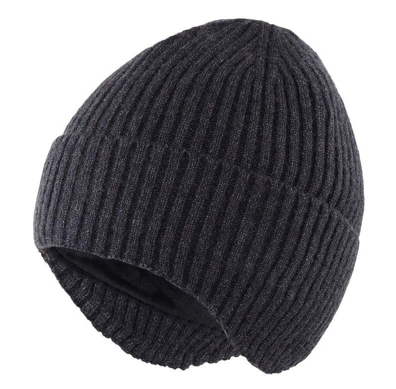 Connectyle Men’s Fleece Lined Winter Hat Warm Earflaps Skull Cap Ribbed Knit Beanie Watch Hat Dark Grey - Image 1