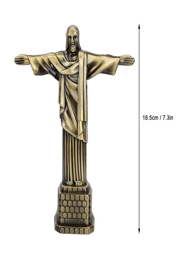 Plplaaoo 7.3-Inch Bronze Jesus Statue – Christ The Redeemer Statue Replica in Vintage Style, Christian Art Statues Model for Home Decoration, Catholic Gift & Brazilian Souvenir - Image 3