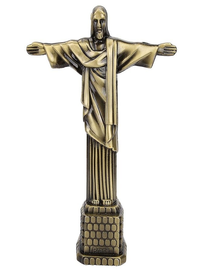 Plplaaoo 7.3-Inch Bronze Jesus Statue – Christ The Redeemer Statue Replica in Vintage Style, Christian Art Statues Model for Home Decoration, Catholic Gift & Brazilian Souvenir - Image 1
