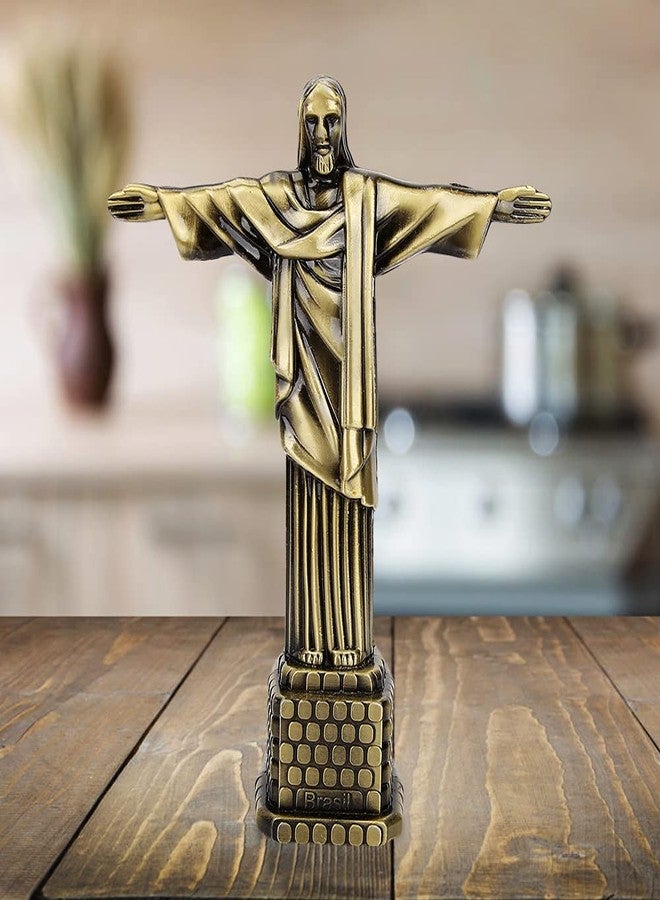 Plplaaoo 7.3-Inch Bronze Jesus Statue – Christ The Redeemer Statue Replica in Vintage Style, Christian Art Statues Model for Home Decoration, Catholic Gift & Brazilian Souvenir - Image 2