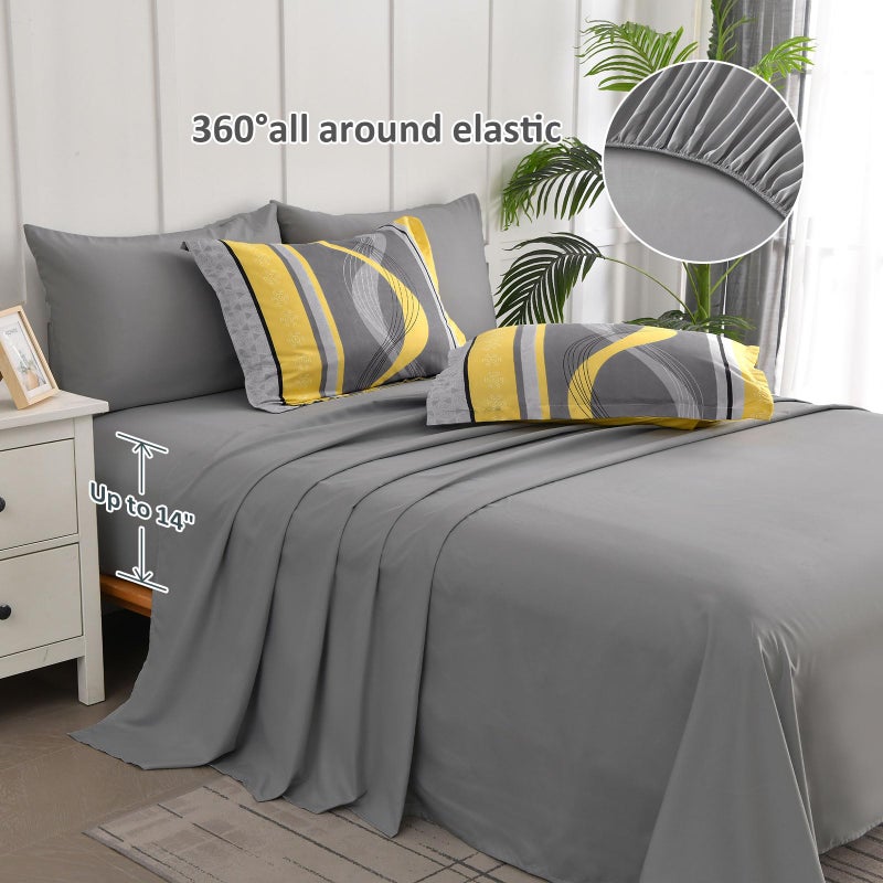 Anibedding Yellow Comforter Set King Size,8 Pieces Bed in a Bag Patchwork Striped Bedding Sets,Boho Soft Microfiber Bedding Set for All Season(104"Ã—90") - Image 5