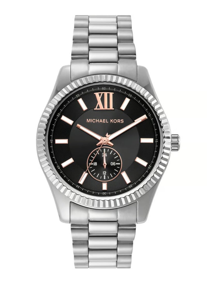 MK Lexington Quartz Black Dial Silver Steel Strap Watch - 8946 - Image 1