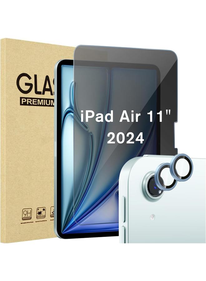 Procases 1 Pack Privacy Screen Protector + 2 Pack Camera Lens Protector For Ipad Air 11 Inch M2 2024 6Th Generation Anti Spy Tempered Glass Film For Ipad Air 6 A2902 A2903 A2904 Blue - Image 1